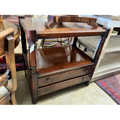 79 - A Victorian mahogany two tier table (cut down buffet), width 76cm, depth 50cm, height 77cm together ... 