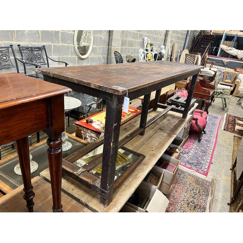 83 - A Victorian stained pine rectangular kitchen table, length 208cm, depth 60cm, height 75cm