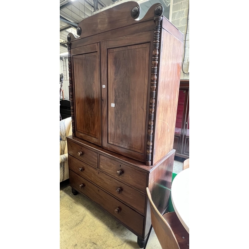 9 - A Regency mahogany linen press, converted to a hanging wardrobe, width 122cm depth 55cm height 216cm... 