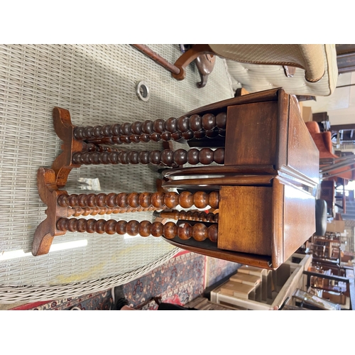 94 - A near pair of Victorian mahogany bobbin turned Sutherland tables, width 60cm, depth 13cm, height 60... 