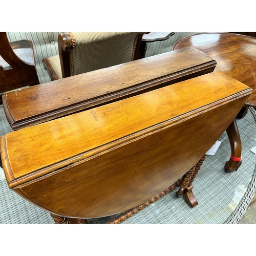 94 - A near pair of Victorian mahogany bobbin turned Sutherland tables, width 60cm, depth 13cm, height 60... 