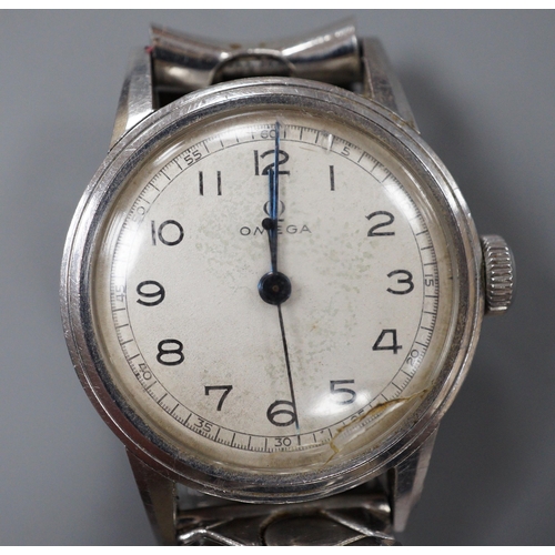 968 - A gentleman's early 1940's mid size stainless steel Omega manual wind wrist watch, with Arabic dial,... 