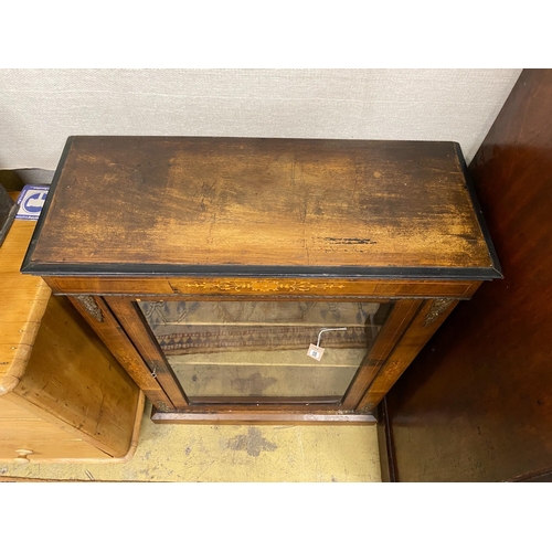 1010 - A Victorian inlaid walnut pier cabinet, width 76cm, depth 32cm, height 98cm