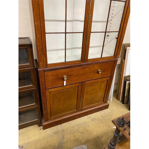 1013 - A George III mahogany secretaire bookcase, length 122cm, depth 33cm, height 232cm