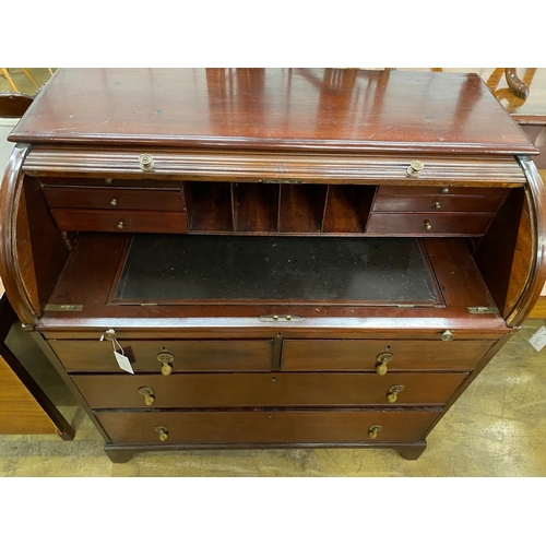 1030 - A George IV mahogany tambour cylinder bureau fitted four drawers, width 102cm, depth 57cm, height 10... 