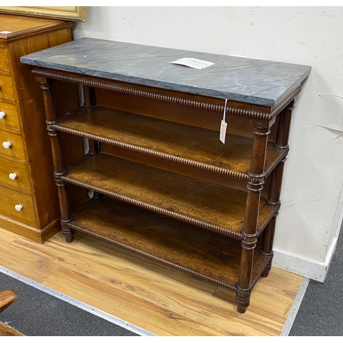 1142 - An early Victorian later marble topped mahogany bookcase, length 103cm, depth 41cm, height 92cm... 