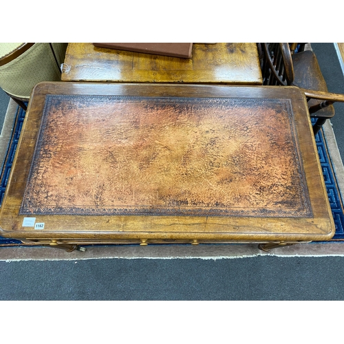 1162 - A Victorian mahogany two drawer writing table, width 122cm, depth 68cm, height 77cm