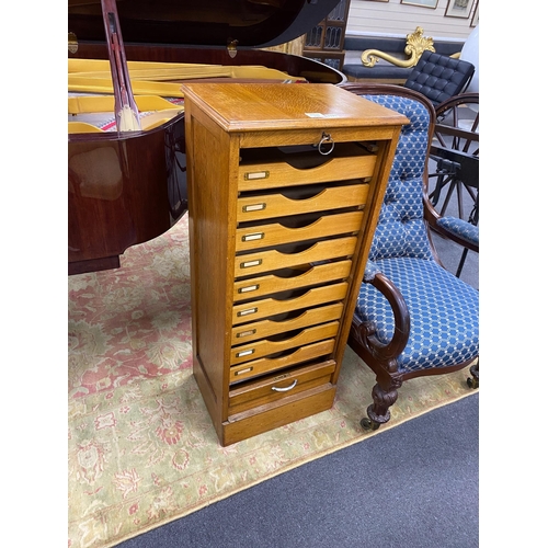 1171 - A mid 20th century oak tambour filing cabinet, width 47cm, depth 36cm, height 110cm