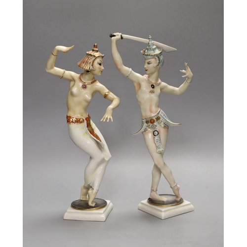 1271 - Two Hutschenreuter figures of Siamese dancers, 30cm