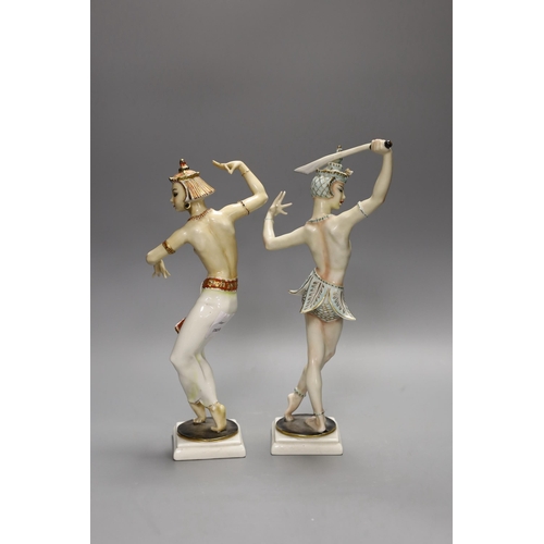 1271 - Two Hutschenreuter figures of Siamese dancers, 30cm