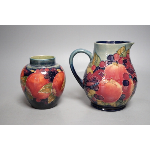 1277 - A Moorcroft finch and berry jug and a Moorcroft pomegranate jar, tallest 15cm