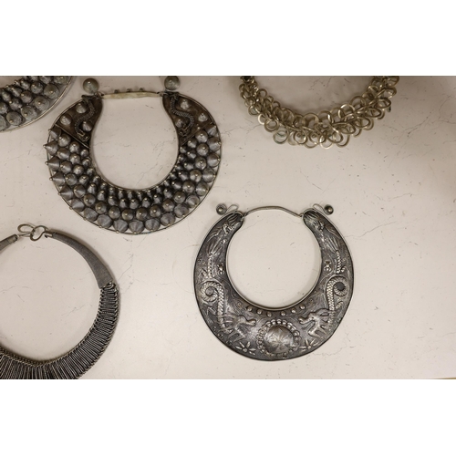 1296 - Six various south East Asian white metal collars