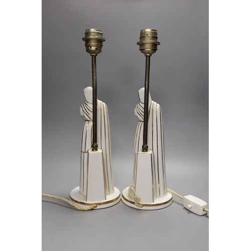 1302 - Two Robj porcelain figural table lamps, total height 41cm