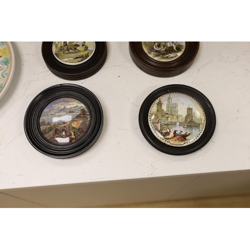 1303 - Ten 19th century framed ceramic pot lids