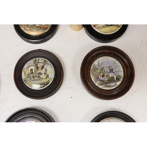 1303 - Ten 19th century framed ceramic pot lids