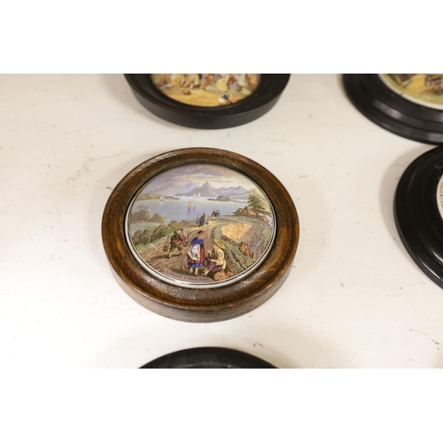 1303 - Ten 19th century framed ceramic pot lids