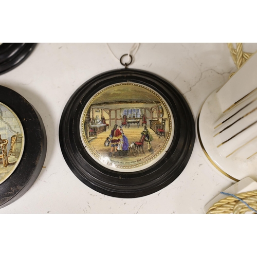 1303 - Ten 19th century framed ceramic pot lids