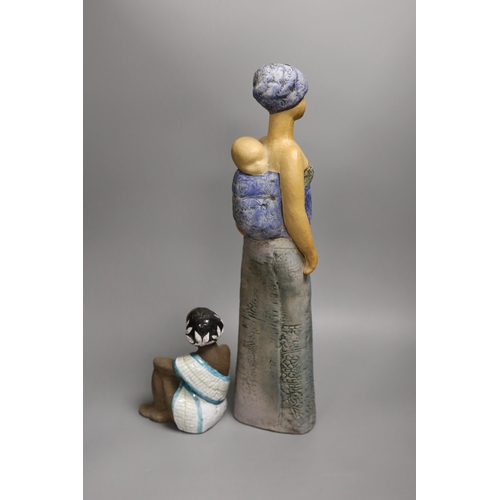 1309 - Lisa Larsson for Gustavsberg. A mother and baby group and a similar seated figure. Tallest 47cm... 