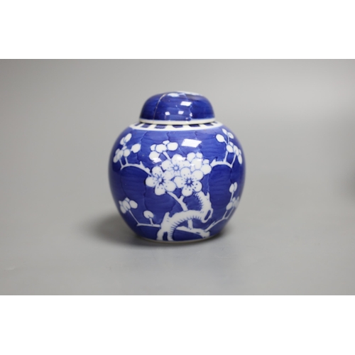 1331 - Three Chinese blue and white prunus blossom jars, tallest 17cm