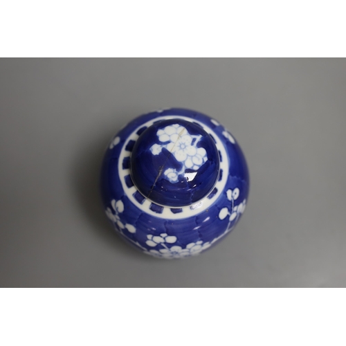 1331 - Three Chinese blue and white prunus blossom jars, tallest 17cm