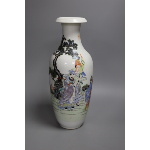 1332 - A Chinese Republic famille verte vase with figures (a.f.), 33cm tall