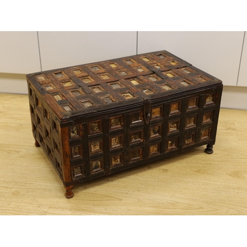 1374 - A mahogany carved dowry chest, 69cm wide