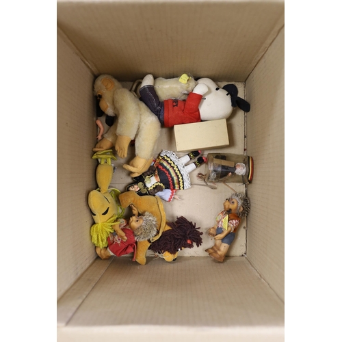 1375 - An assortment of soft toys, including Steiff and two dolls