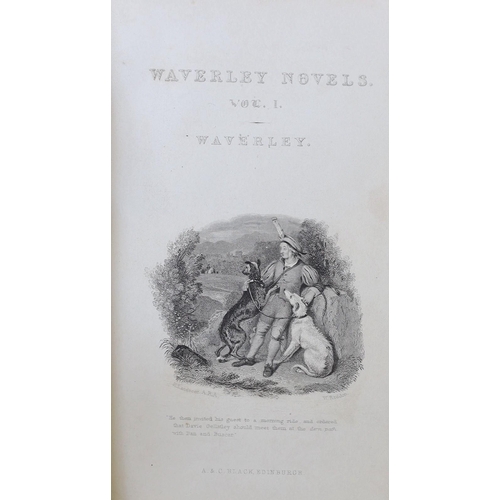 1385 - ° ° Scott, Sir Walter - The Waverley Novels, 48 vols, 8vo, half calf with marbled boards, A & C. Bla... 