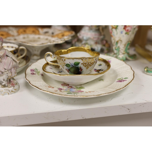 1386 - A mixed collection of floral encrusted 19th century and later Continental porcelain