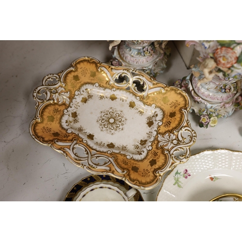 1386 - A mixed collection of floral encrusted 19th century and later Continental porcelain