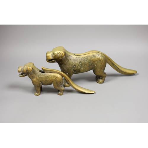 1414 - Two brass novelty dog nutcrackers, tallest 13cm