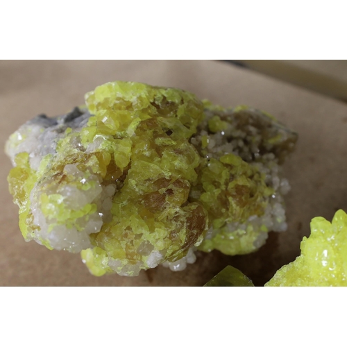 1415 - Three sulphur crystals, largest 13cm x 23cm