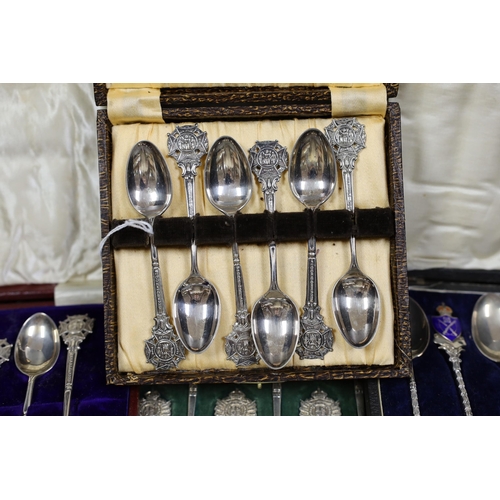 1440 - Rifle trophies: a cased set of twelve spoons, two cased sets of silver spoons and a cased set of six... 