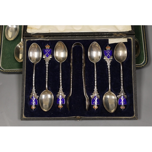 1440 - Rifle trophies: a cased set of twelve spoons, two cased sets of silver spoons and a cased set of six... 