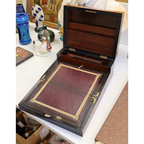 1450 - A 19 century mahogany and mother of pearl inlaid writing slope, 36cms wide x 18cms high