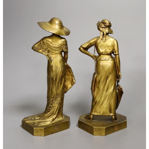 1472 - Henri Varenne (1860-1933). A pair of bronze figures 'La Parisienne 1911 and 1912', 18cm tall