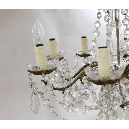 1489 - An eight branch lustre drop chandelier, 69cm drop excluding chain