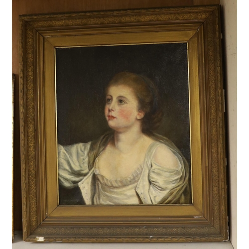 1605 - K.G. Beater after Greuze, oil on canvas, Head of a girl looking up, inscribed verso and dated 1888, ... 