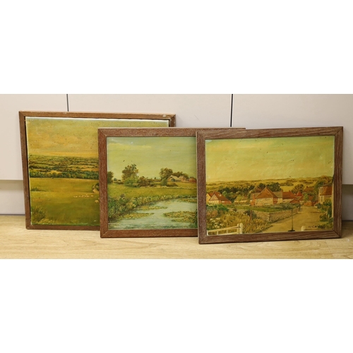 1606 - W.R.H Paul, three oils on canvas, Views of Jevington, Polhill Farm and Bowland Prospect near Glynde,... 