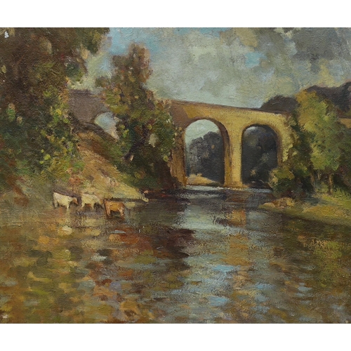 1608 - Manner of Bertram Nichols (1883-19740, oil on canvas, 'Kirkby Lonsdale', 51 x 61cm, unframed