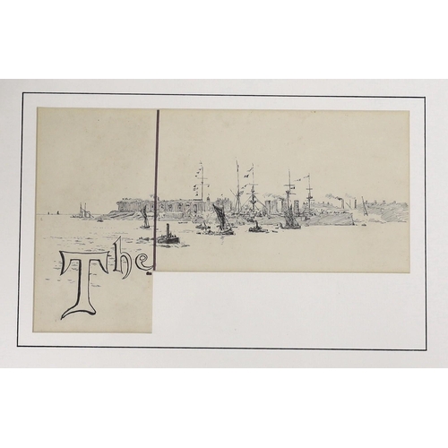 1609 - Attributed to William Lionel Wyllie, pen and ink, 'The ....' Shipping off the coast, 14 x 24cm... 