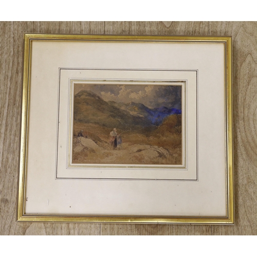 1610 - 19th century English School, watercolour, Traveller in the Highlands, indistinctly signed, 13 x 18cm... 