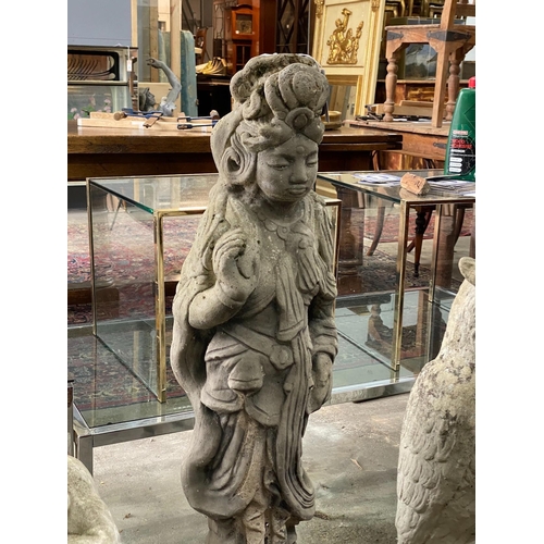 1002 - Two reconstituted stone garden statues, larger height 102cm