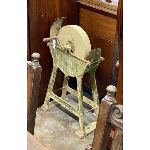 1006 - A Victorian cast iron treadle operated whetstone, height 89cm
