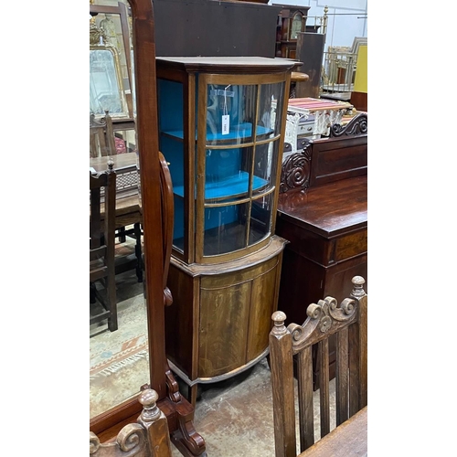 1008 - An Edwardian mahogany bow front display cabinet, width 60cm, depth 38cm, height 164cm
