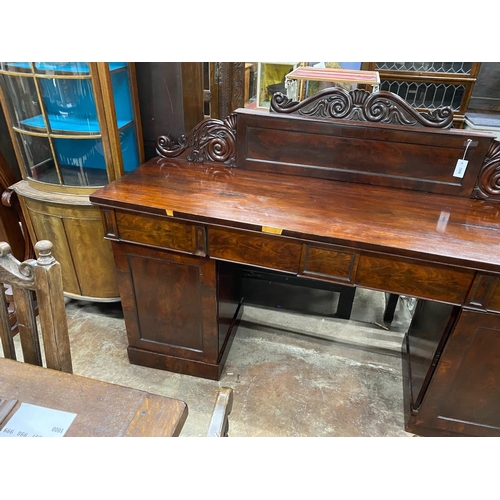 1009 - An early Victorian mahogany pedestal sideboard, length 190cm, depth 56cm, height 132cm