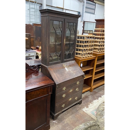 1010 - A George III mahogany bureau bookcase, width 82cm, depth 52cm, height 197cm