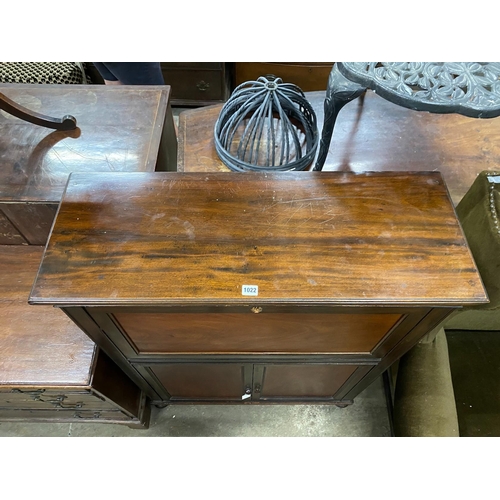 1022 - An Edwardian mahogany writing cabinet, width 91cm, depth 34cm, height 117cm