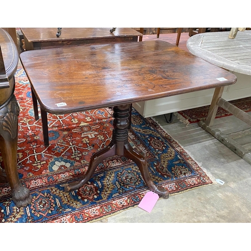 1062 - A George III mahogany rectangular tilt top tea table, width 90cm, depth 69cm, height 72cm