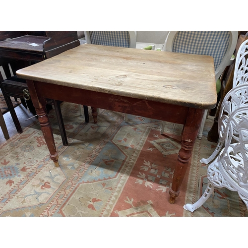 1065 - A Victorian rectangular part painted pine kitchen table, width 98cm, depth 73cm, height 73cm